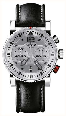 Hanhart Cronógrafo automático Primus Pilot (44 mm) mostrador prateado / pulseira de couro preta - tamanho M 740.220-0020