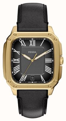 Fossil Męski zegarek Crosby (42 mm) z teksturowaną czarną tarczą / czarnym skórzanym paskiem FS6151