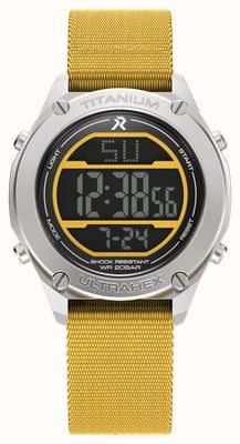 RZE Utd-8000 multifuncional (42 mm) com visor negativo e pulseira de nylon elástica amarela. UTD-43-MYN