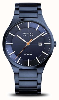 Bering Relógio masculino em titânio | solar | azul escovado | pulseira de titânio azul | mostrador azul 15239-797
