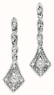 Elements Gold 9ct White Gold Diamond Vintage Drop Earrings GE715