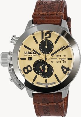 U-Boat Classico 45 Tungsteno CAS2 (45 mm) beiges Zifferblatt / cognacbraunes lasergealtertes Lederarmband 9568/A