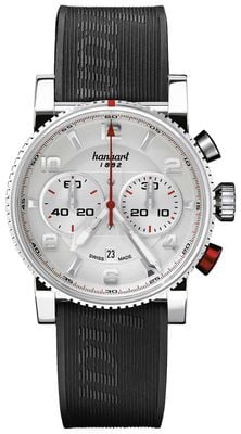 Hanhart Chronographe automatique Primus Racer (44 mm), cadran argenté / bracelet en caoutchouc noir - m 741.220-1020