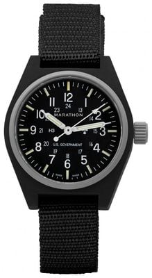 Marathon Gpq noir à usage général quartz gouvernement américain (34 mm) cadran noir / bracelet en nylon balistique noir WW194004BK-0901