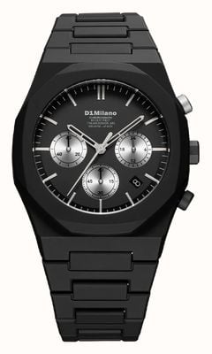 D1 Milano Polychrono 镀金月相表 (40.5毫米) 哑光黑色表盘 / 黑色聚碳酸酯表带 PHBJ15