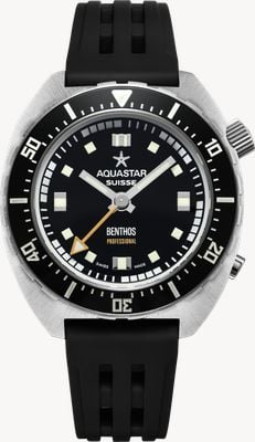 Aquastar Benthos Professional Automatik (42 mm), schwarzes Zifferblatt / schwarzes Isofrane-Kautschukarmband BENTHOS-PRO