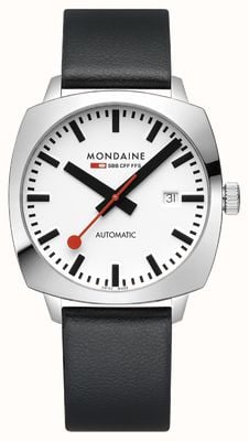 Mondaine Cushion Automatic (39mm) White Dial / Black Vegan Grape Leather Strap MSL.3961B.LBV