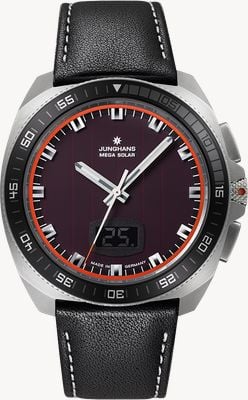 Junghans 1972 Mega Solar Funkfernsteuerung (43,3 mm) Glaszifferblatt mit Solarzelle / schwarzes Lederarmband 56/4610.00