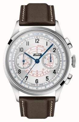 Tissot Men's Telemeter 1938 | Silver Chronograph Dial | Brown Leather Strap T1424621603200
