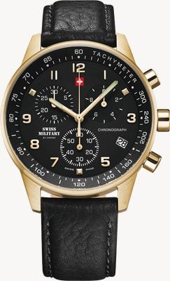 Swiss Military by Chrono Men's Minimalist Military Chronograph (41mm) Black Dial / Black Leather Strap SM34012.10