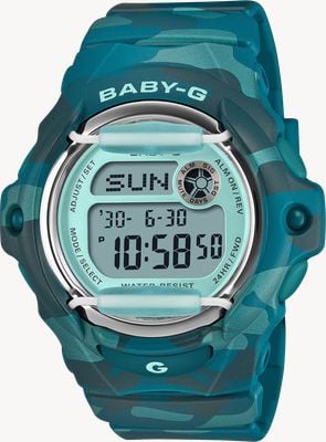 Casio G-Shock Baby-G série Camo (42,6 mm) affichage numérique / bracelet en résine camouflage bleu BG-169CM-2ER
