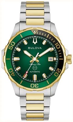 Bulova Marine Star Series B automatisch uurwerk (41 mm) met groene wijzerplaat met zonnestraalmotief / tweekleurige roestvrijstalen armband 98B467