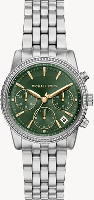 Michael Kors Chronographe Bryant (35 mm), cadran vert / bracelet en acier inoxydable MK7583