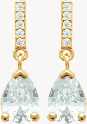 Burren Jewellery 18k Gold Plate Stud Drop Earrings With Row Of Cz Attached To Pear Shaped CZ Stone E1262(CZ)