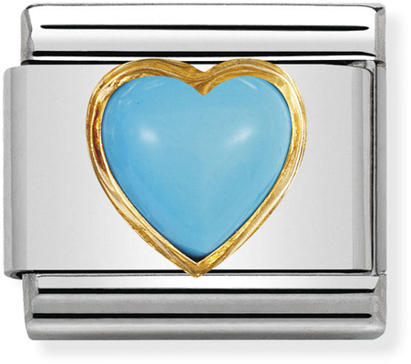 Nomination Classic STONES HEARTS In Stainless Steel With 18ct Gold TURQUOISE Charm 030501/06