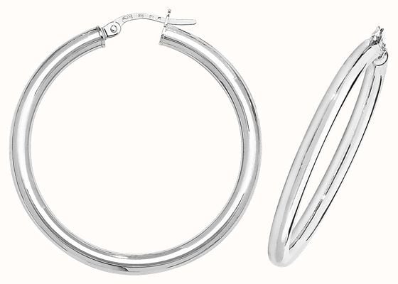James Moore TH 9ct White Gold 30mm Hoop Earrings ER524W