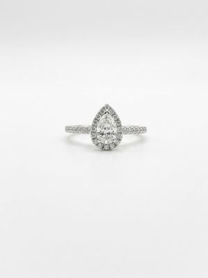 0.36ct Pear Natural Diamond Platinum Halo Ring J19302
