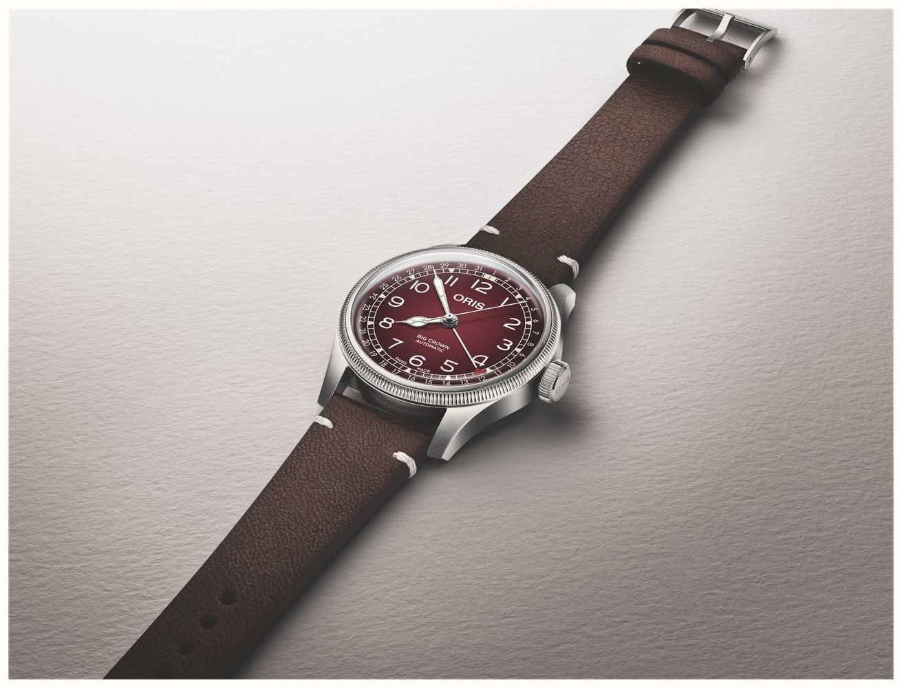 ORIS x Cervo Volante Big Crown Pointer Date Automatic (40mm) Burgundy Dial / Dark Brown Leather Strap Watch 01 754 7785 4038-SET - autre vue 3
