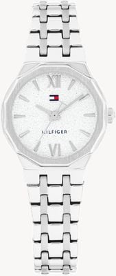 Tommy Hilfiger Reloj Mackenzie de cuarzo de tres manecillas (25 mm), esfera blanca texturizada / brazalete de acero inoxidable 1782889