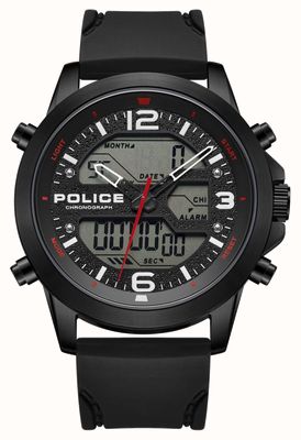 Police Hybrydowy chronograf Rig (47 mm) z czarną tarczą i czarnym silikonowym paskiem PEWJP2194701