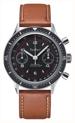 Hanhart 415 es pure (39mm) czarna tarcza / jasnobrązowy pasek skórzany - m H703.215-8210