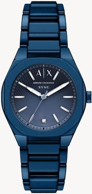 Armani Exchange Relógio de quartzo com três ponteiros (36 mm), mostrador azul texturizado / pulseira em aço inoxidável com revestimento PVD azul. AX6032