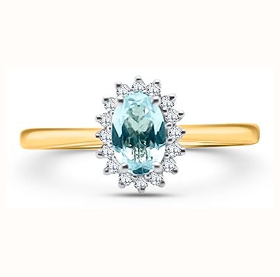 Ladies Aquamarine And Diamond 9ct Yellow Gold Ring SR1351YG