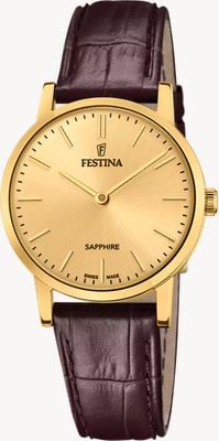 Festina Swiss Made Classic Quartz (29.3mm) Gold Dial / Brown Leather Strap F20017/2