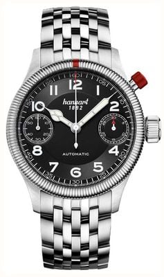 Hanhart Cronografo automatico Pioneer monoscope (45 mm) quadrante nero / bracciale in acciaio inossidabile 733.210-6428