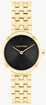 Calvin Klein Dwuwskazówkowy kwarcowy zegarek Forme (26 mm) z czarną tarczą i bransoletą ze stali nierdzewnej z powłoką PVD w kolorze złotym 25100187