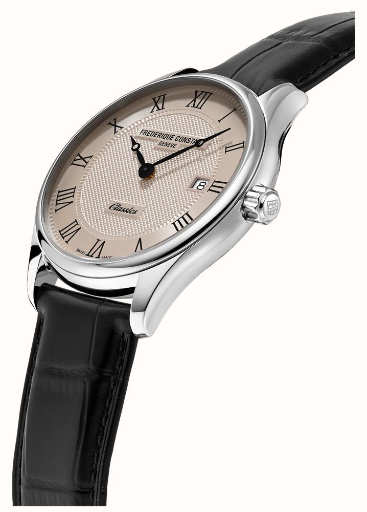 Frederique Constant Classics Quartz Date (40mm) Cream Clous de Paris Guilloché / Black Leather Strap FC-220CR5B6 - альтернативный вид 2