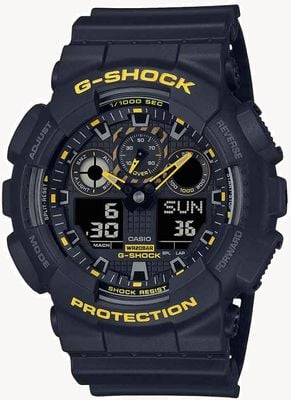 Casio G-shock «Осторожно, желтый» ударопрочный черный силиконовый дисплей GA-100CY-1AER EX DISPLAY