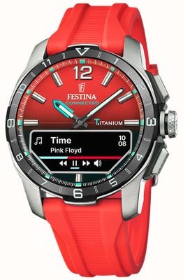 Festina Hybrydowy smartwatch Connected d (44 mm) z czerwoną zintegrowaną tarczą cyfrową i czerwonym gumowym paskiem F23000/6