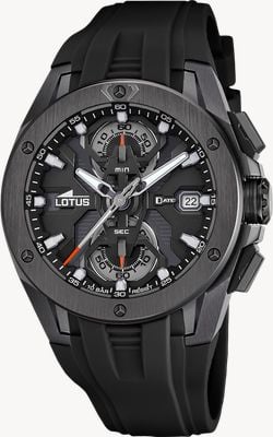 Lotus Vortex Quarz-Chronograph (44 mm) schwarzes und graues Zifferblatt / schwarzes Kautschukarmband L18943/6