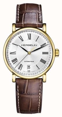 Herbelin Inspiration Automatik (38 mm) silbernes Zifferblatt / braunes Lederarmband 2047P08MA