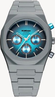 D1 Milano Polychrono ice phantom (40,5 mm) Zifferblatt mit hellblauem Farbverlauf / grauer Polycarbonatarmband PHBJ21