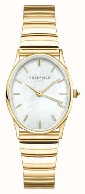 Rosefield Ovales (24 mm) weißes Perlmuttzifferblatt / vergoldetes Edelstahlarmband OVWGSG-OV16