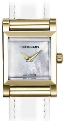 Herbelin Caja del reloj Antarès Boîte (19,5 mm), esfera de nácar / caja de acero inoxidable con tratamiento PVD dorado (solo caja) H17144P09 EX DISPLAY