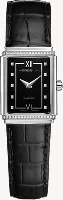 Herbelin Montre Art déco 1925 diamant (22 mm) cadran noir / bracelet en cuir noir 17577AP40Y84