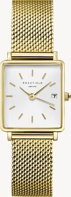 Rosefield Boxy xs (22mm) ホワイトダイヤル / ゴールドメッキステンレススチールメッシュブレスレット QMWMG-Q039
