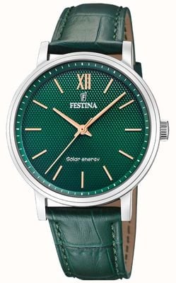 Festina Men's Solar Energy (41mm) Green Dial / Green Leather Strap F20660/5