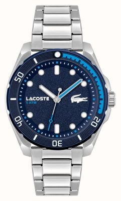 Lacoste Mostrador finn masculino (44 mm) azul / pulseira de aço inoxidável 2011286