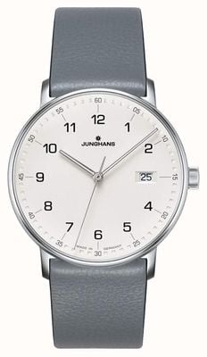 Junghans Vorm quartz grijs kalfsleer band horloge 41/4885.00