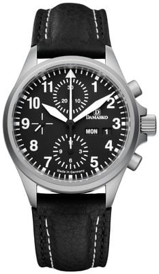 Damasko DC56 Chronograph TOP Automatic (40mm) Black Dial / Black Leather Strap Watch DC56 BLACK LEATHER