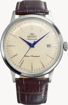 Orient Bambino Automatik (40,5 mm), cremefarbenes Zifferblatt / braunes Lederarmband RA-AC0033Y30B