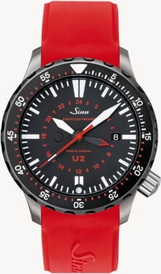 Sinn U2 sdr u-boat steel mission timer diver czerwony silikonowy pasek 1020.040
