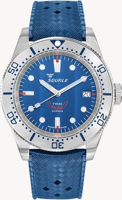 Squale 1545 Steel Blue (40mm) Blue Côtes De Genêve Dial / Blue Homage Tropic Rubber Watch 1545SSBLC.HTB