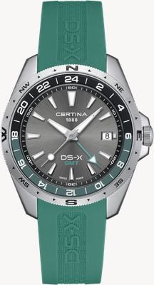Certina Ds-x quartz gmt (41 mm) quadrante grigio / cinturino in silicone verde C0474521708100