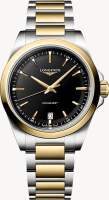 LONGINES Conquest Quarz (38mm) schwarzes sandgestrahltes Zifferblatt / zweifarbiges Edelstahlarmband L37503527