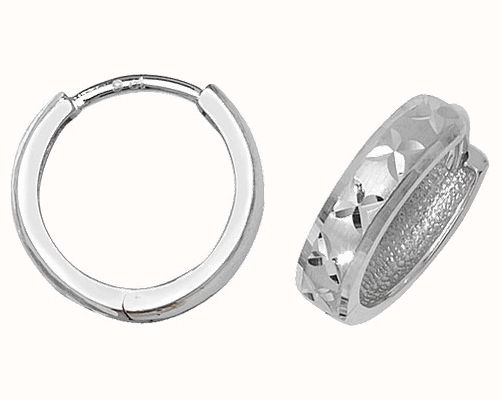 James Moore TH 9k White Gold Diamond Cut Hinged Hoop Earrings ER013W